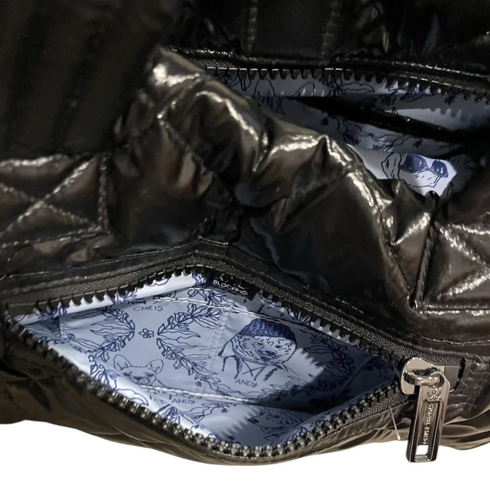 Oliver Thomas Quilted Patent Mini Duffel Bag Black Puffer Purse - Picture 11 of 16